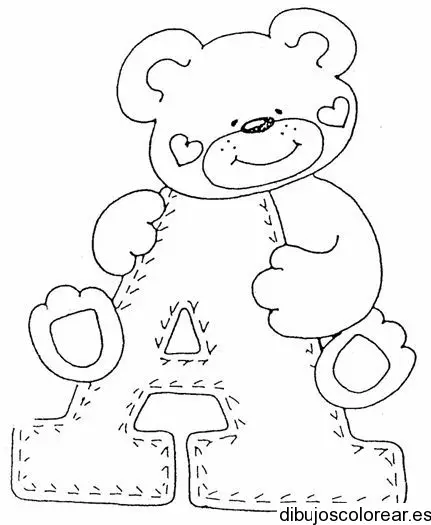 Dibujo de un osito con la letra A para colorear