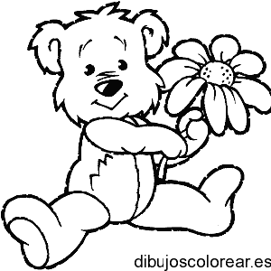 Dibujo de un osito con una flor para colorear