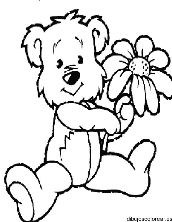 Dibujo de un osito con una rosa para colorear