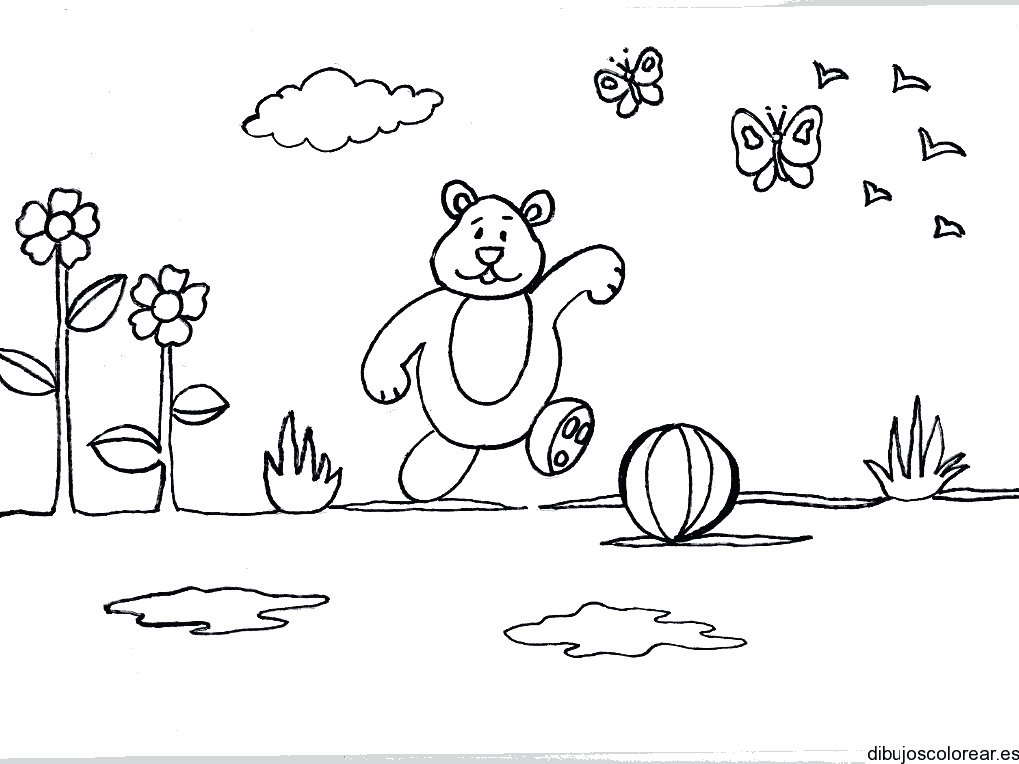 Dibujo de un osito en el prado para colorear