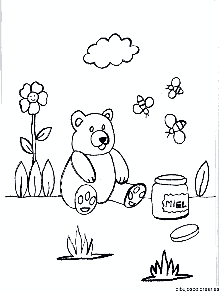 Dibujo de un osito y su miel para colorear