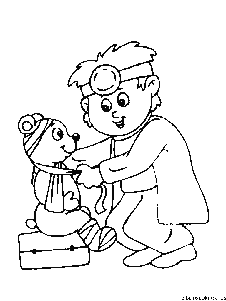Dibujo de un oso con el doctor para colorear