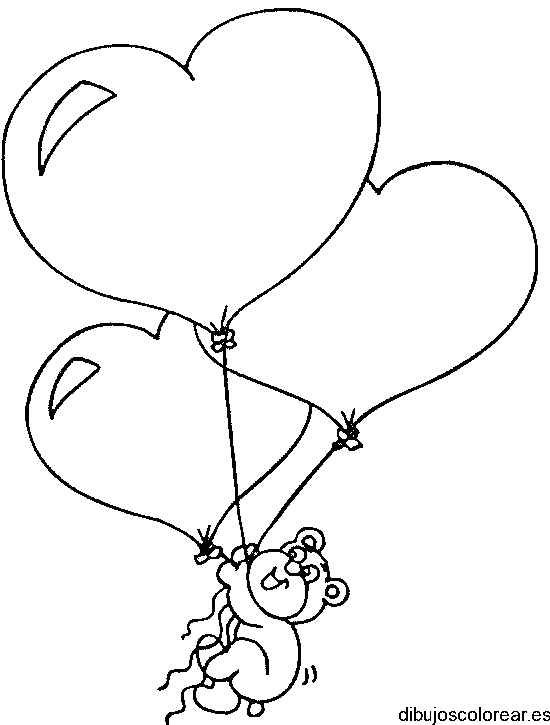 Dibujo de un oso con globos de corazones para colorear