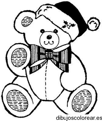 Dibujo de un oso con gorro navideño para colorear
