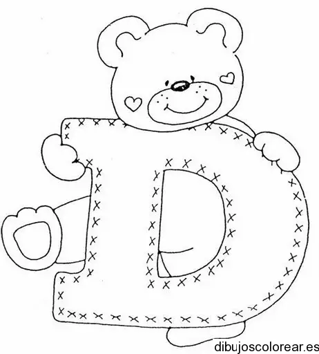 Dibujo de un oso con la letra D para colorear
