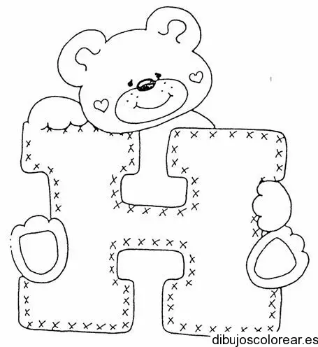 Dibujo de un oso con la letra H para colorear