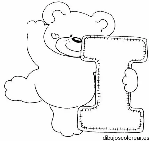 Dibujo de un oso con la letra I para colorear