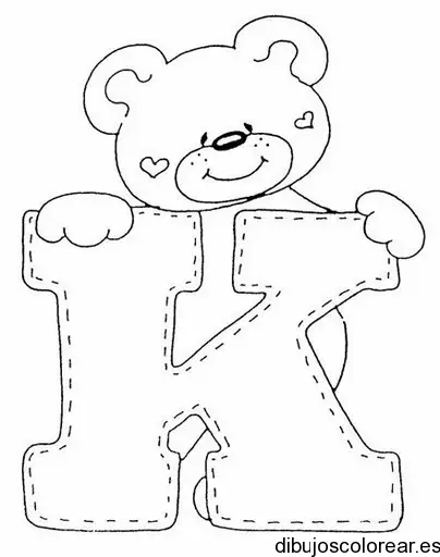 Dibujo de un oso con la letra K para colorear