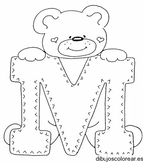 Dibujo de un oso con la letra M para colorear