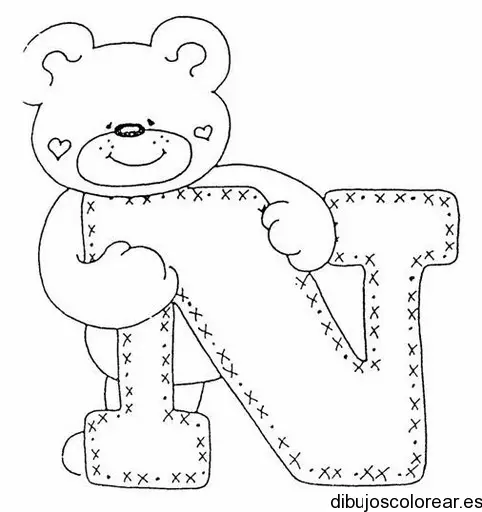 Dibujo de un oso con la letra N para colorear