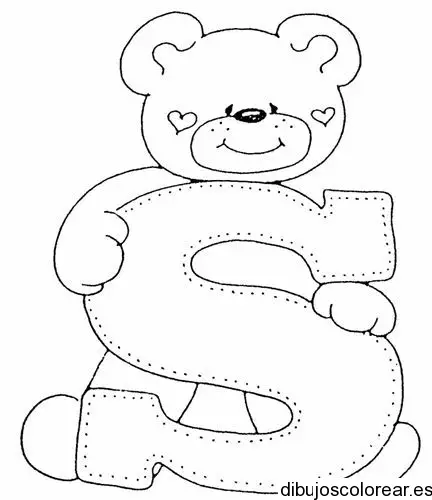 Dibujo de un oso con la letra S para colorear