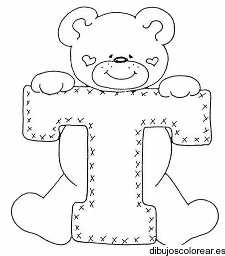 Dibujo de un oso con la letra T para colorear