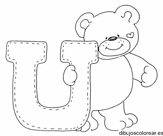 Dibujo de un oso con la letra U para colorear