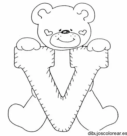Dibujo de un oso con la letra V para colorear