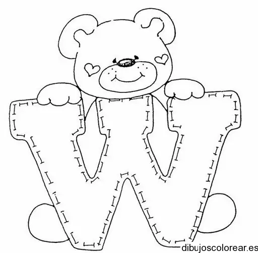 Dibujo de un oso con la letra W para colorear