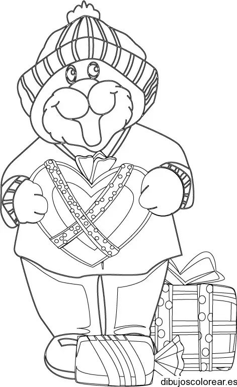 Dibujo de un oso con regalos para colorear