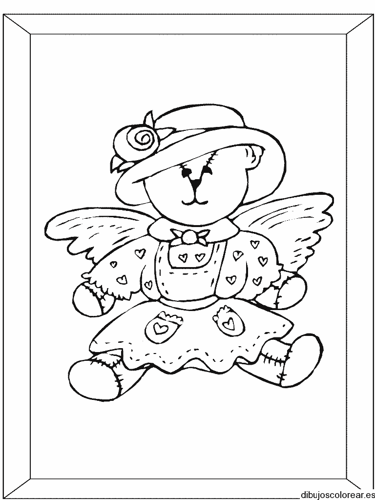 Dibujo de un oso con sombrero en un marco para colorear