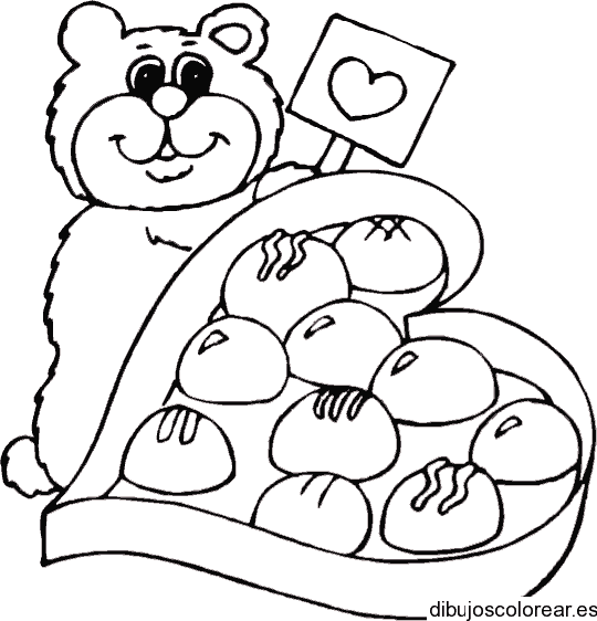 Dibujo de un oso con un corazón de caramelos para colorear