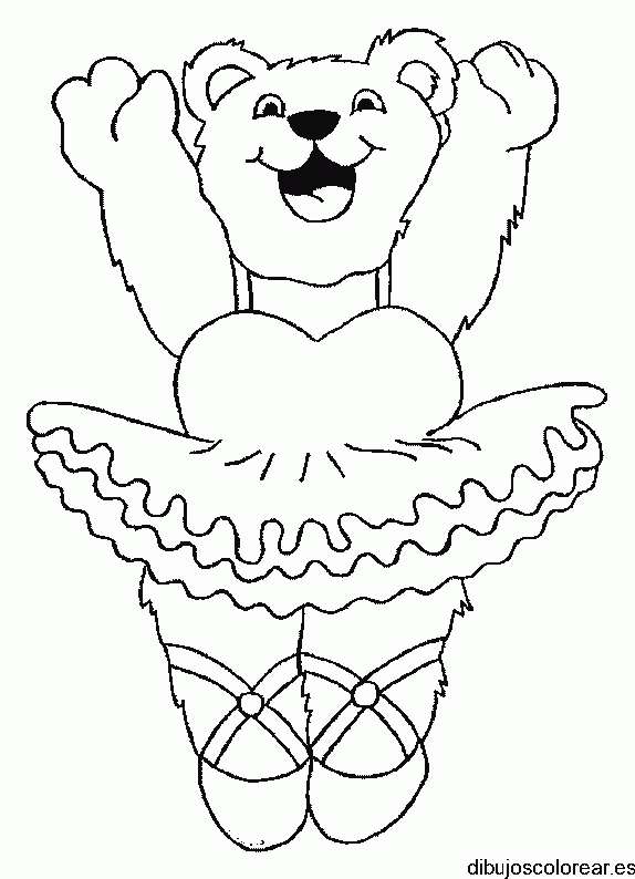 Dibujo de un oso disfrazado de bailarina para colorear