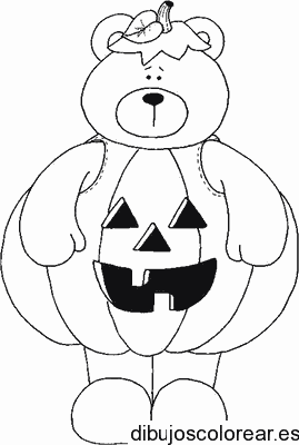 Dibujo de un oso disfrazado de calabaza para colorear