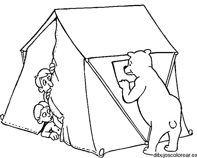 Dibujo de un oso en una carpa para colorear