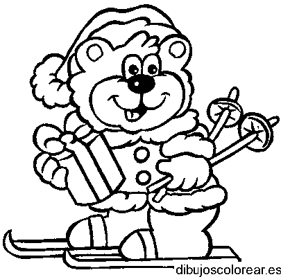 Dibujo de un oso esquiando para colorear