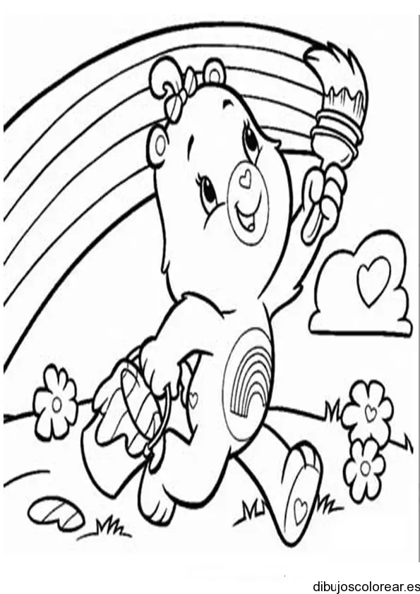 Dibujo de un oso formando un arco iris para colorear