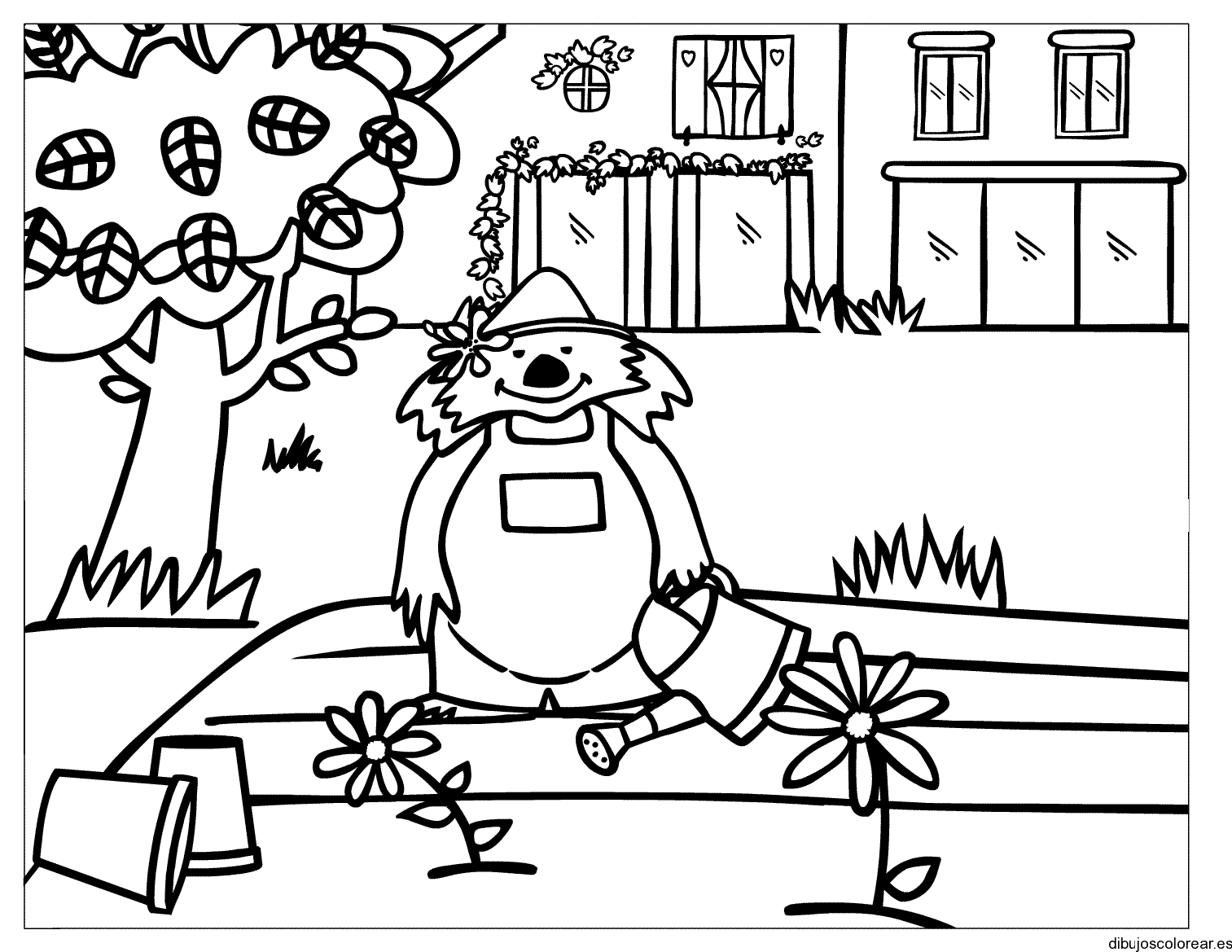 Dibujo de un oso jardinero para colorear