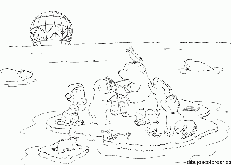 Dibujo de un oso leyendo a los animales para colorear