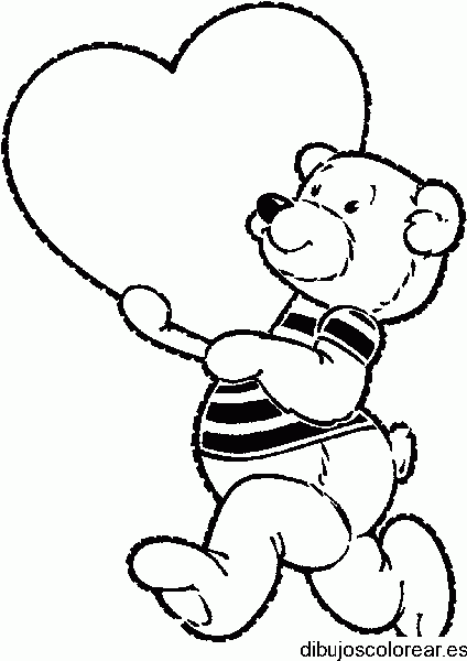 Dibujo de un oso transportando un corazón para colorear