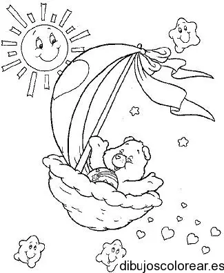 Dibujo de un oso volando en las nubes para colorear