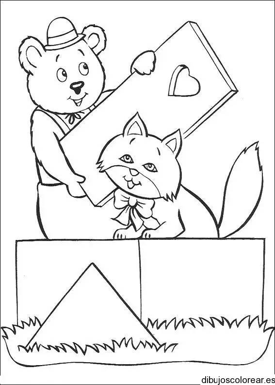 Dibujo de un oso y un gato para colorear