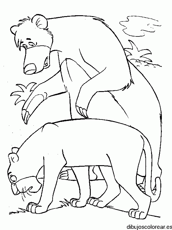 Dibujo de un oso y un león charlando para colorear