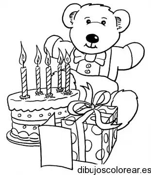 Dibujo de un oso y un pastel para colorear