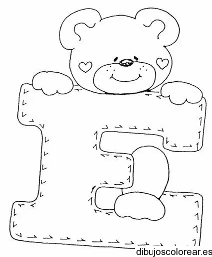 Dibujo de un osos con la letra E para colorear