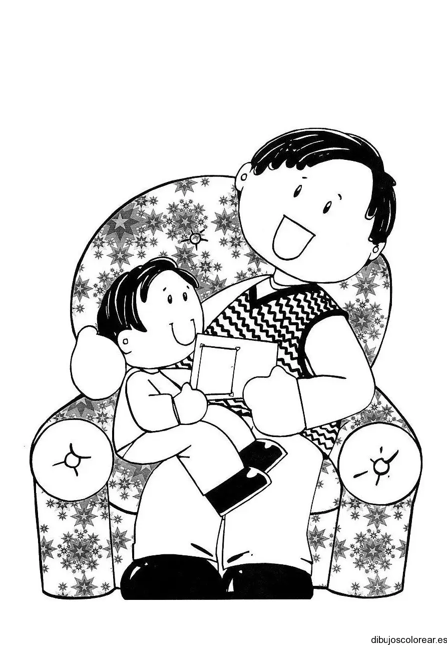 Dibujo de un padre leyendo a un niño para colorear