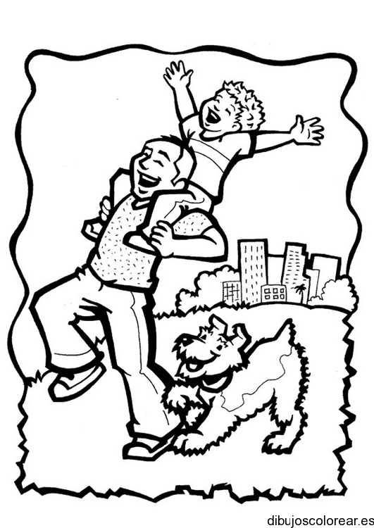 Dibujo de un padre y un niño en el parque para colorear