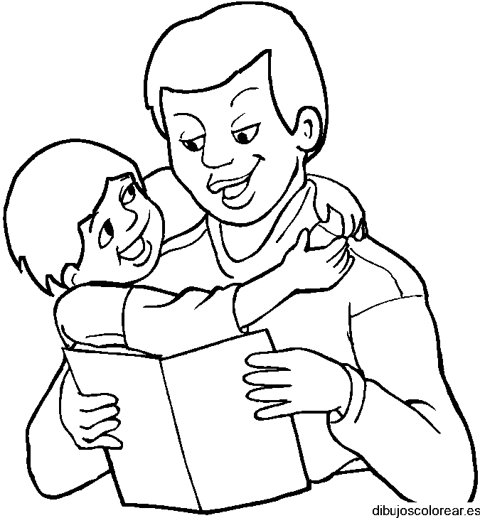 Dibujo de un papá leyendo a un niño para colorear