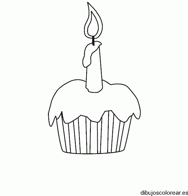 Dibujo de un pastel de cumpleaños con vela para colorear