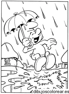 Dibujo de un pitufo bajo la lluvia para colorear