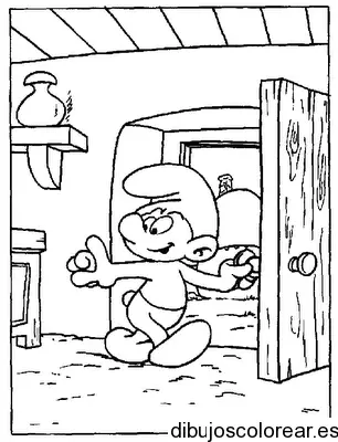 Dibujo de un pitufo en la puerta para colorear