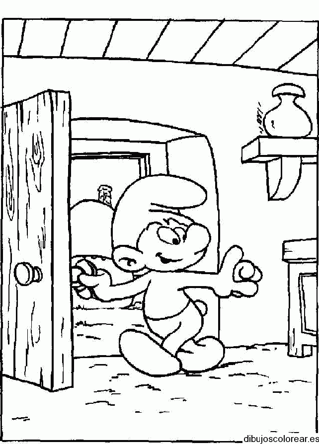 Dibujo de un Pitufo llegando a casa para colorear
