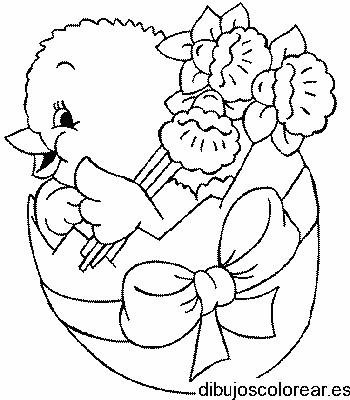 Dibujo de un pollito en un huevo de pascua para colorear