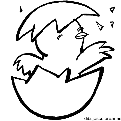Dibujo de un pollito rompiendo el cascarón para colorear