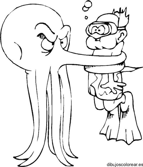 Dibujo de un pulpo y un niño para colorear