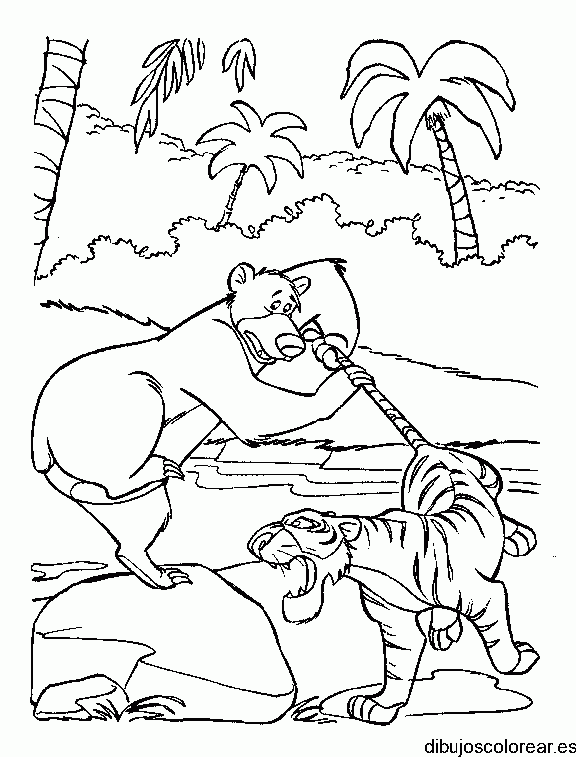 Dibujo de un tigre atacando a un oso para colorear