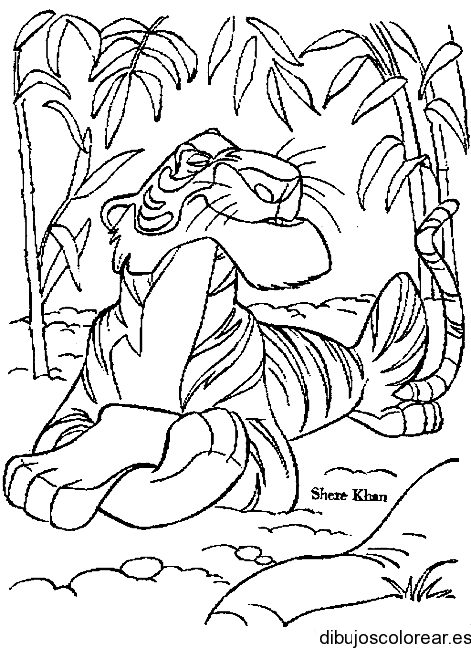 Dibujo de un tigre entre palmeras para colorear