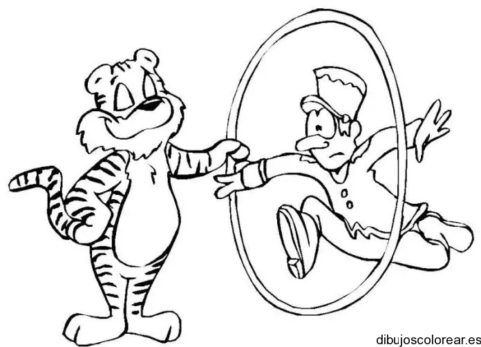 Dibujo de un tigre y su domador para colorear