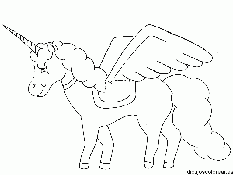 Dibujo de un unicornio con alas para colorear