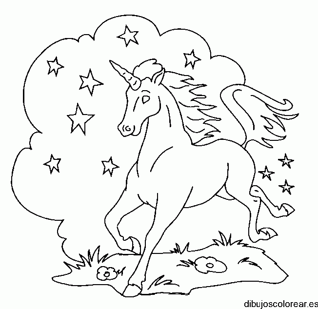 Dibujo de un unicornio con una nube para colorear
